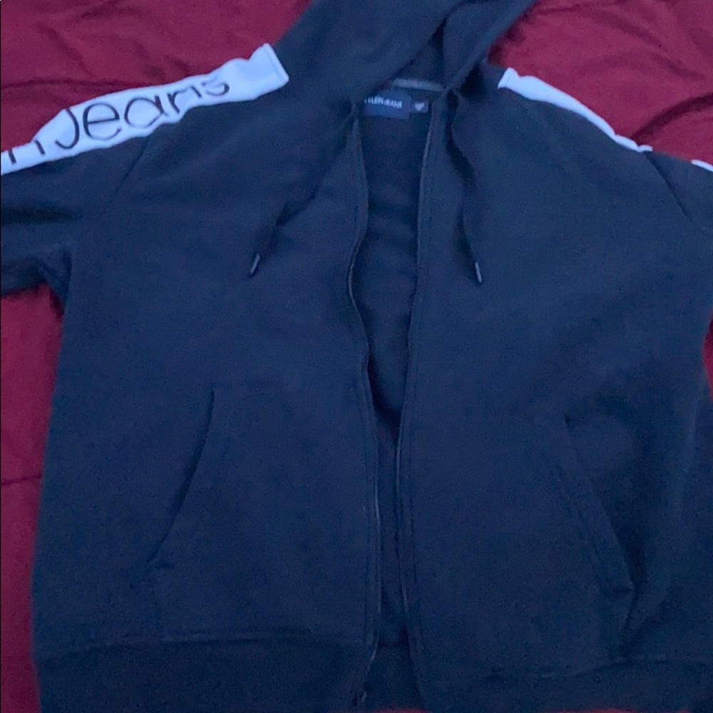 Black and white Calvin Klein jean sweater zip up
